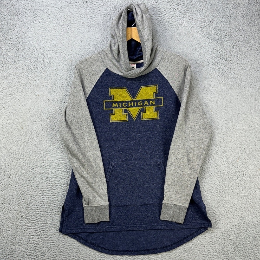 Michigan Wolverines Sweatshirt Hoodie Mens XL Blue Gray Pullover Pocket Homage